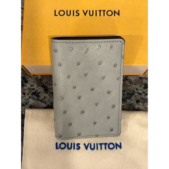 Louis Vuitton Ostrich Leather Wallet Card Organizer N99891 w/ Box VWG 31640 - Picture 1 of 8